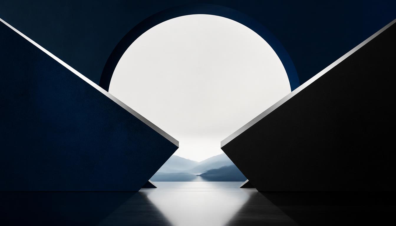 Abstract illustration of two forms opening toward a new horizon, representing acquisition and new growth scenarios